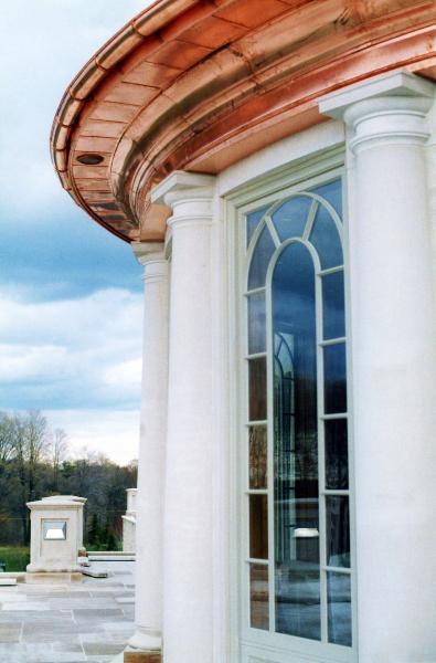 Curved molding with curved hanging style gutters by FM Enterprises Inc. all rights reserved.